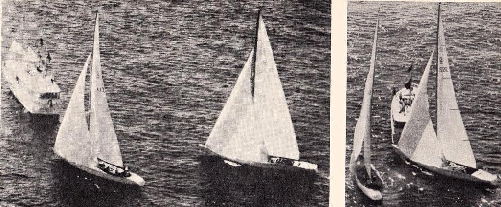 1970 America’s Cup - Startline incident - Left frame-  Intrepid approaches to windward of Gretel II. In the right hand frame, Gretel II tries to 